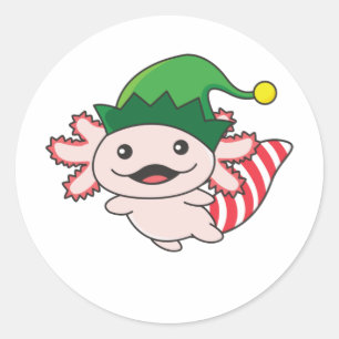 Sticker Rond Axolotl Joyeux Noël Elf d'hiver Axolotl Classic