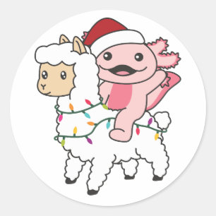 Sticker Rond Axolotl Llama Alpaca Noël Animaux d'hiver
