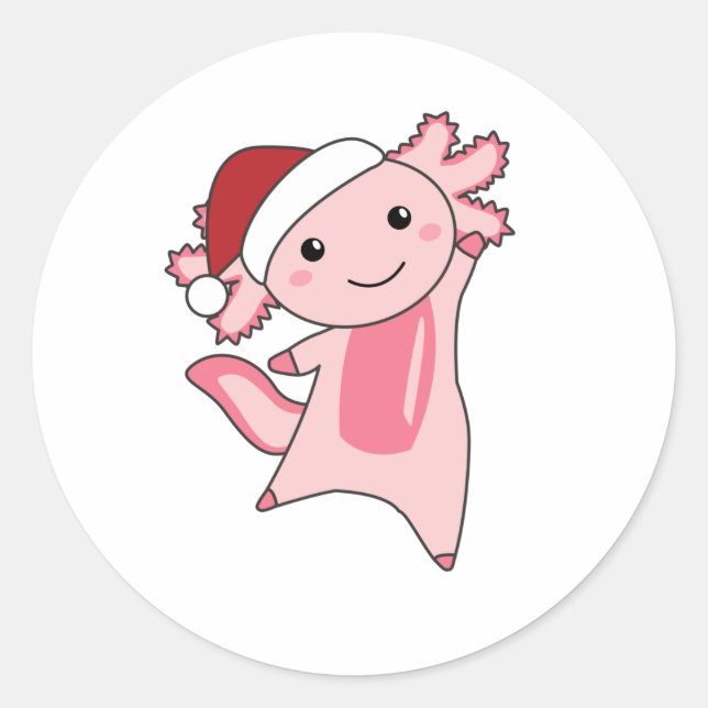 Sticker Rond Axolotl Merry Christmas Winter Animals Axolotls (Devant)