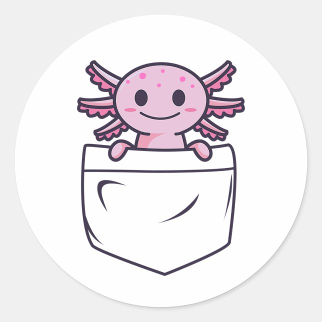 Sticker Rond Axolotl mignon et drôle en T-shirt de poche (Devant)