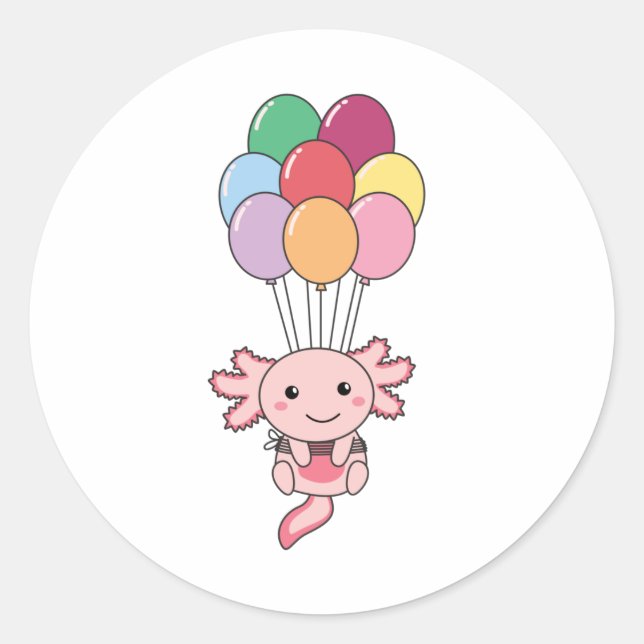 Sticker Rond Axolotl Monte Avec Des Ballons Colorés (Devant)