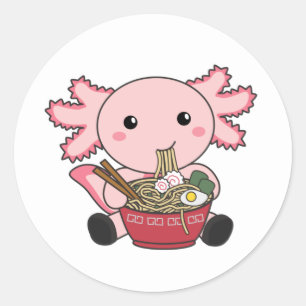 Sticker Rond Axolotl Nourriture Ramen Japonais Nourriture Kawai