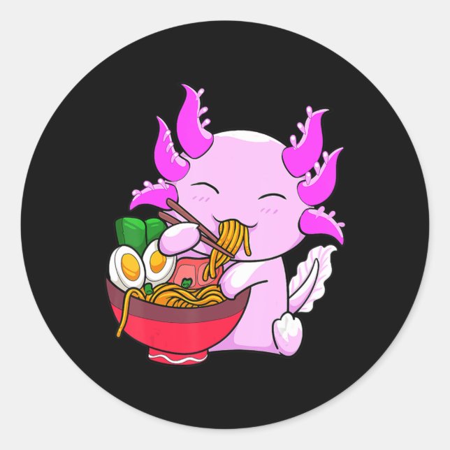 Sticker Rond Axolotl Ramen Noodles Japanese Otaku Kawaii Anime  (Devant)
