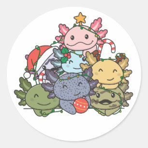 Sticker Rond Axolotl sapin de Noël drôle animal Noël