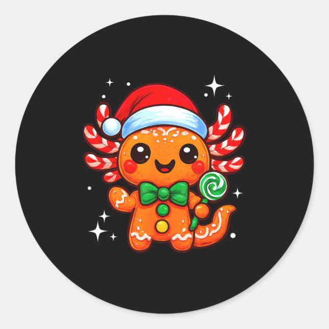Sticker Rond Axolotl Xmas Hat Santa Cute Funny Christmas Pajama (Devant)
