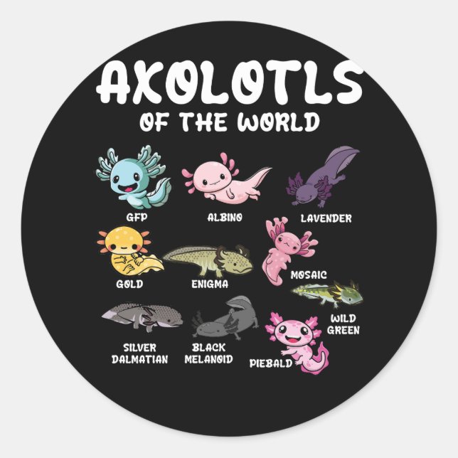 Sticker Rond Axolotls Du Monde Cute Kawaii Axolotl Lover Oc (Devant)