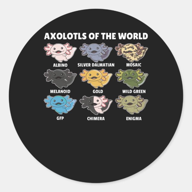 Sticker Rond Axolotls Du Monde Sweet Animaux Axolotl (Devant)