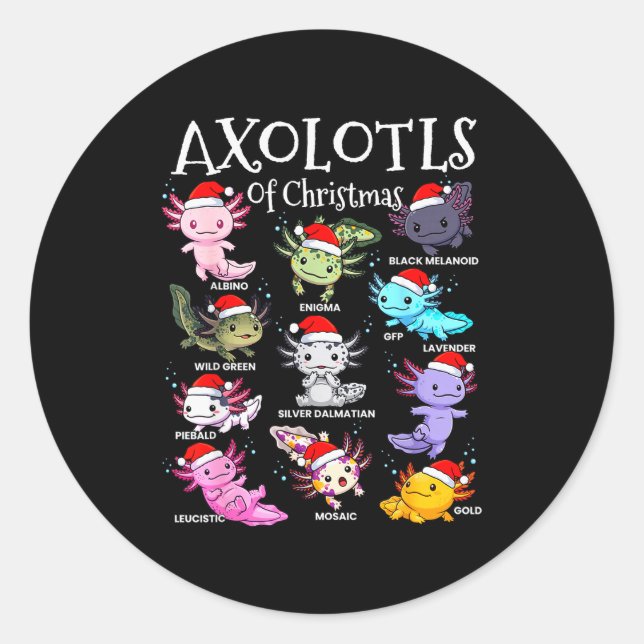 Sticker Rond Axolotls Santa Hat Christmas Pajama Cute Animal Ax (Devant)