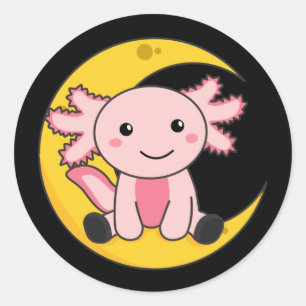Sticker Rond Axoltolt Noir Sur La Lune Bonne Nuit Classique Rou