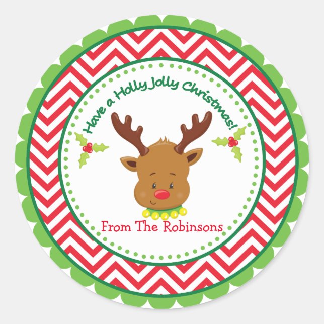 Sticker Rond Ayez Holly Jolly Christmas mignonne Reindeer (Devant)