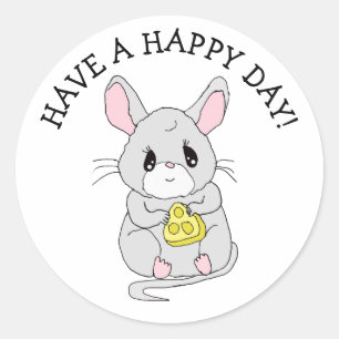 Sticker Rond Ayez une petite souris Joyeuse avec du fromage