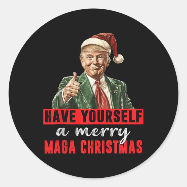 Sticker Rond Ayez-Vous Un Joyeux MAGA Noël Funny Trump C (Devant)