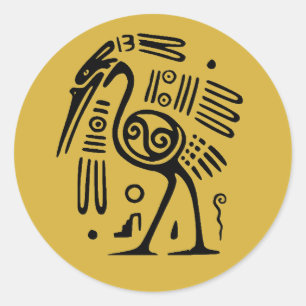 Sticker Rond Aztec Black Heron sur Gold style mexicain