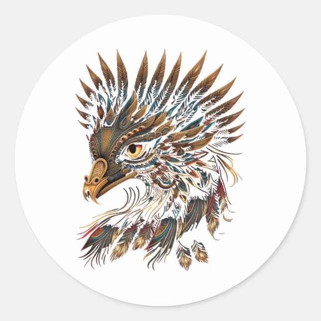 Sticker Rond Aztec Golden Eagle Azteca Art indigène mexicain (Devant)