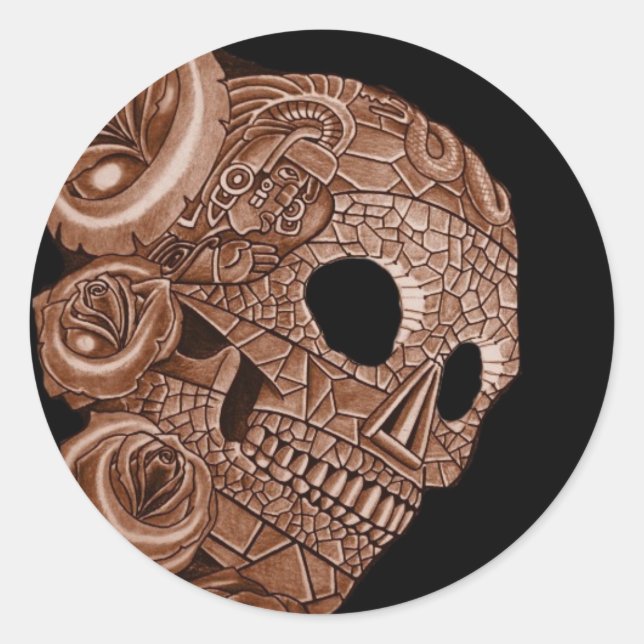 STICKER ROND AZTEC SKULL (Devant)