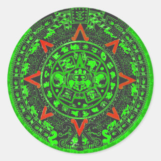 Sticker Rond Aztec Sun Stone Green Design