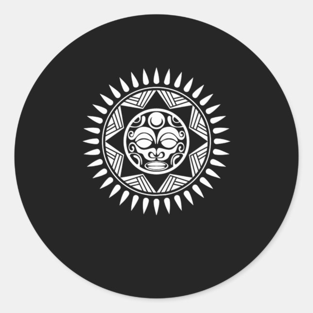 Sticker Rond Aztec Symbole Soleil Guerrier Maya Inca Culture Ca (Devant)