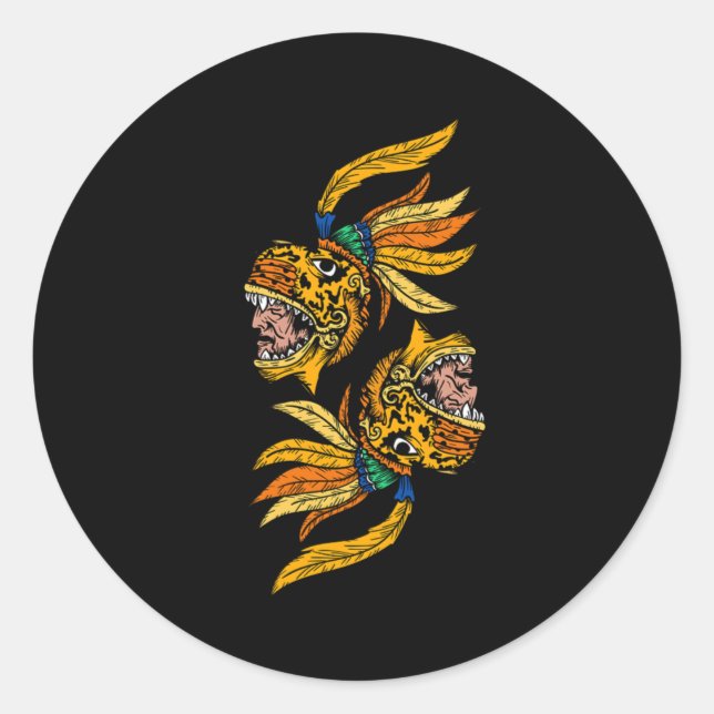 Sticker Rond Aztec Warior Jaguar Maya Culture Inca Civilisation (Devant)