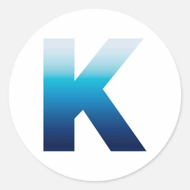 Sticker Rond Azur Ciel à Océan foncé Bleu Gradient Monogramme K (Devant)
