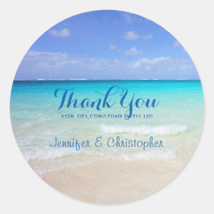 Sticker Rond Azure Blue Caribbean Tropical Beach Merci