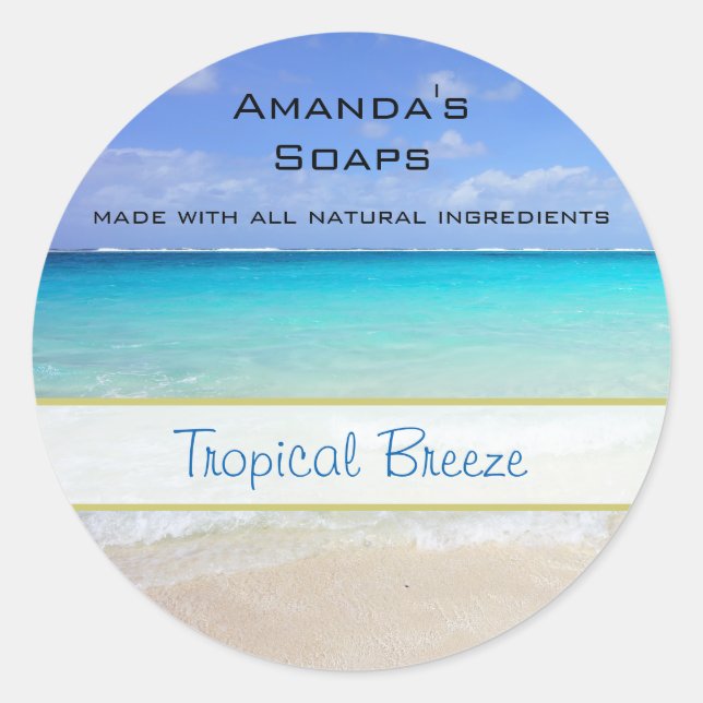 Sticker Rond Azure Blue Caribbean Tropical Beach Soap (Devant)