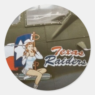 Sticker Rond B17 Texas Raiders Nose Art