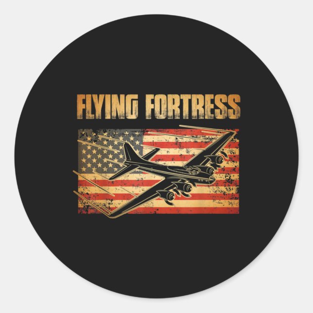 Sticker Rond B-17 Flying Fortress American Flag Patriot (Devant)