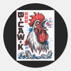 Sticker Rond B-caw-k Géant drôle poulet japonais monstre Affich