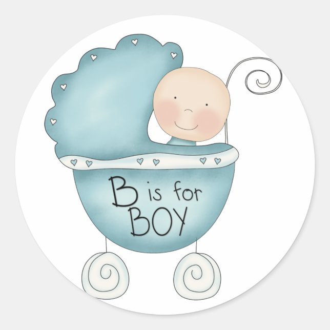 Sticker Rond B est pour Boy Blue Baby Buggy (Devant)