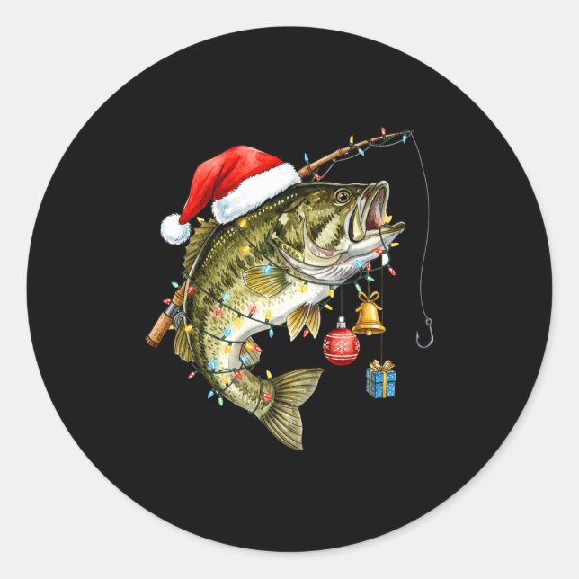 Sticker Rond B Fish Festive Lights Christmas Funny Fishing Long (Devant)