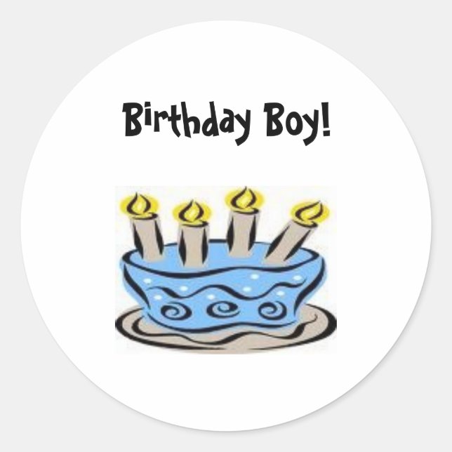 Sticker Rond b jour gâteau 2, Anniversaire Garçon! (Devant)