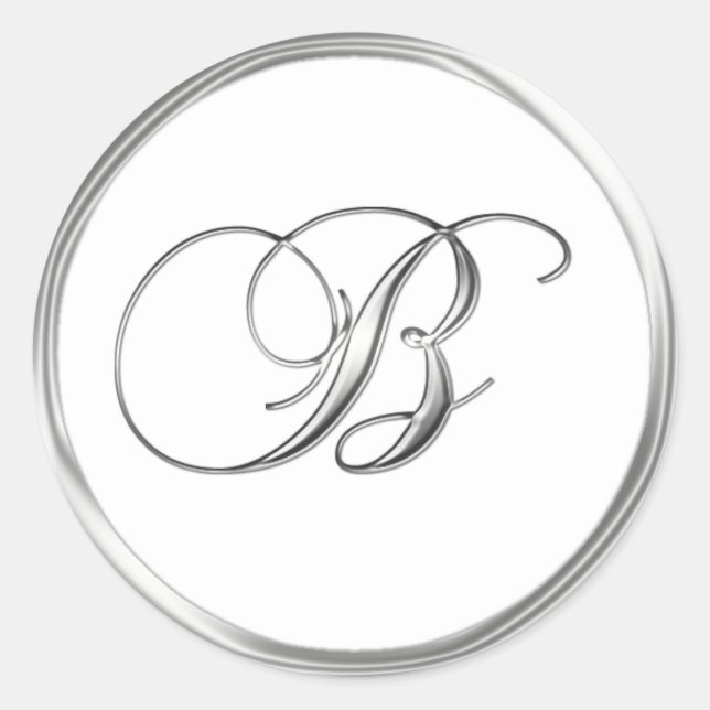 Sticker Rond B Lettre Monogramme Sliver Sur Sceau Mariage Blanc (Devant)