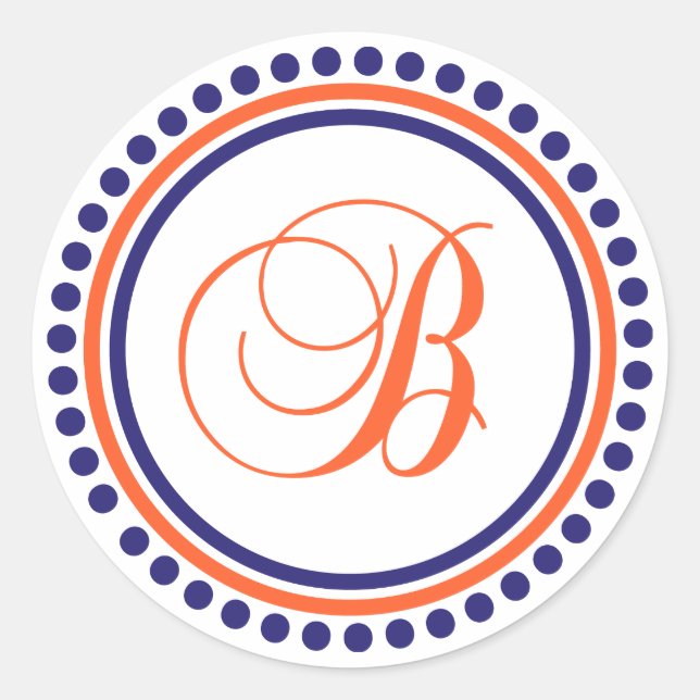 Sticker Rond B Monogramme (Bleu / Cercle à points orange) (Devant)