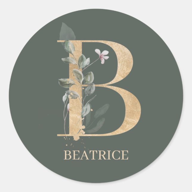 Sticker Rond B Monogramme Floral Personnalisé (Devant)