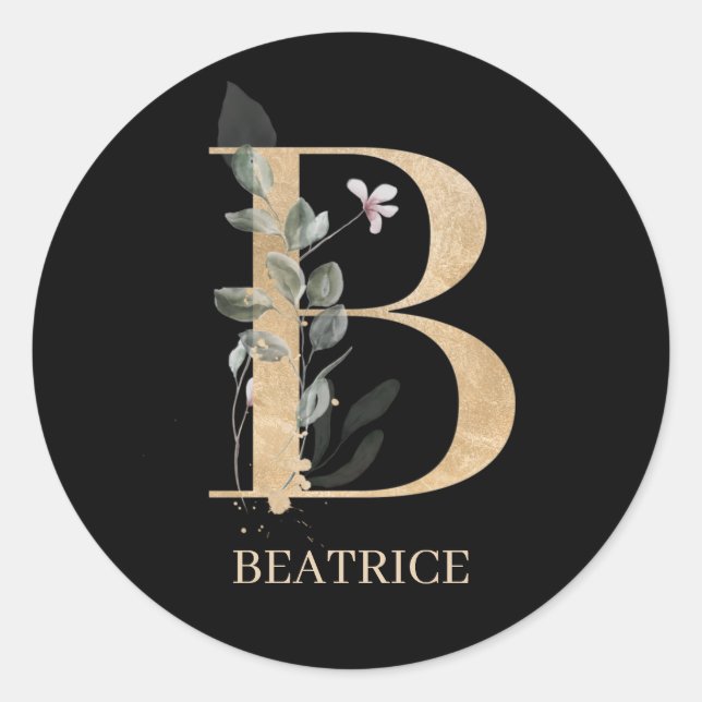 Sticker Rond B Monogramme Floral Personnalisé (Devant)