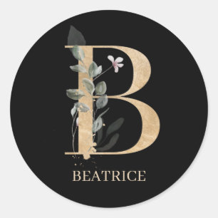 Sticker Rond B Monogramme Floral Personnalisé