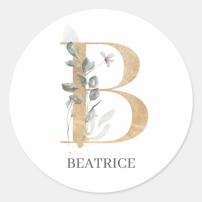 Sticker Rond B Monogramme Floral Personnalisé Classic Round Sti (Devant)