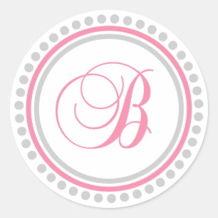 Sticker Rond B Monogramme (rose/cercle de points d'argent)