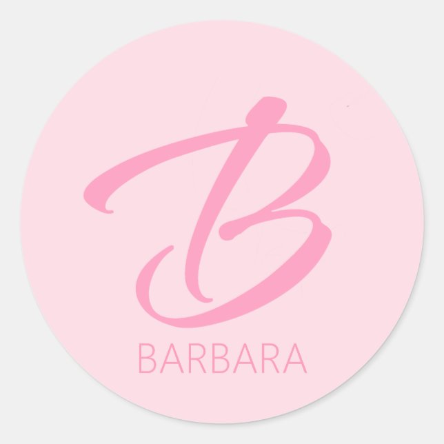 Sticker Rond B Monogramme rose personnalisé (Devant)