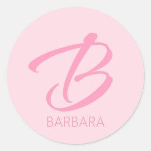 Sticker Rond B Monogramme rose personnalisé