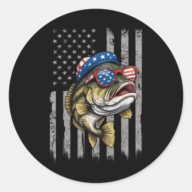 Sticker Rond B Poisson 4 juillet Américain Drapeau Poisson Patr (Devant)