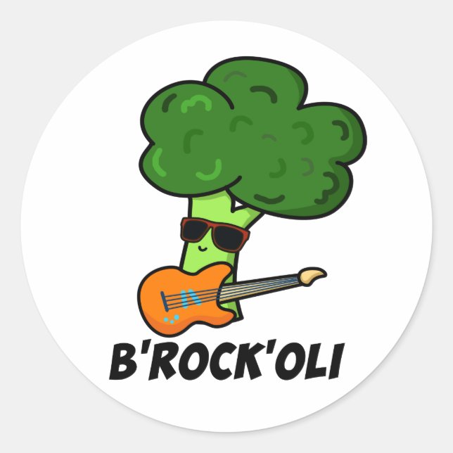 Sticker Rond B-Rock-Oli Funny Rocker Broccoli Pun (Devant)