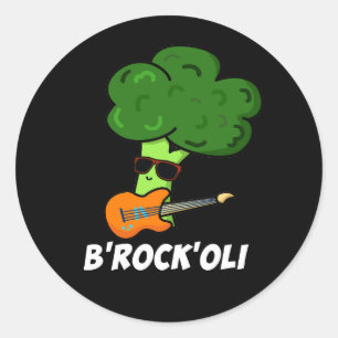 Sticker Rond B-Rock-Oli Funny Rocker Broccoli Pun Dark BG