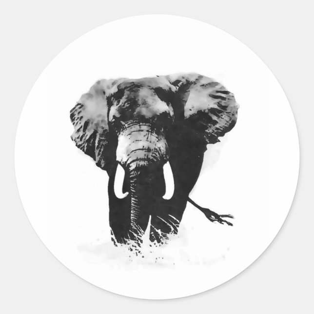 Sticker Rond B&W Elephant (Devant)
