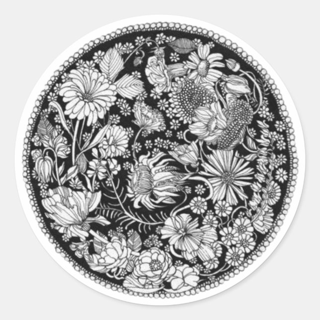 Sticker Rond B&W Floral (Devant)