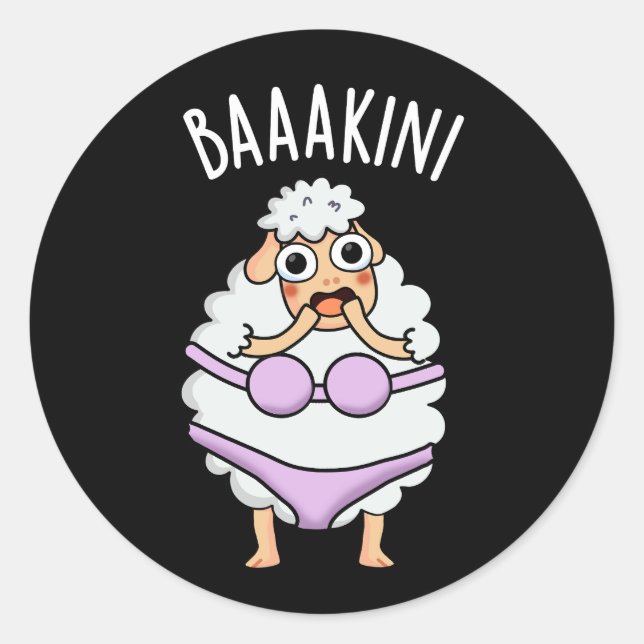 Sticker Rond Baa-kini Funny Bikini Pun Dark BG (Devant)