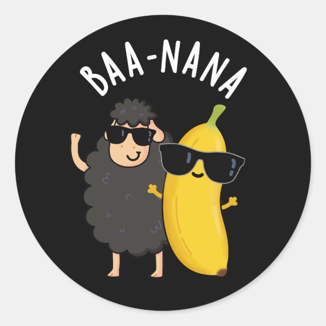 Sticker Rond Baa-nana Funny Banana Puns Dark BG (Devant)