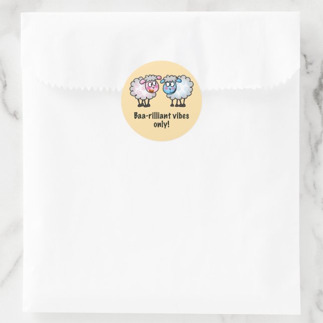 Sticker Rond Baa-rilliant - Paire de moutons de dessin animé mi (Sac)