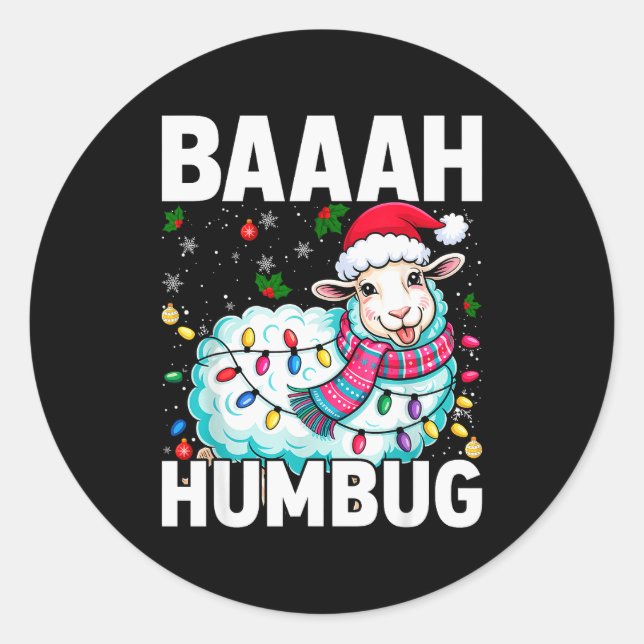 Sticker Rond Baaah Humbug Sheep Xmas Lights Funny Anti Christma (Devant)