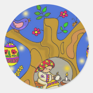 Sticker Rond Baba et l'arbre pysanky L'art populaire ukrainien